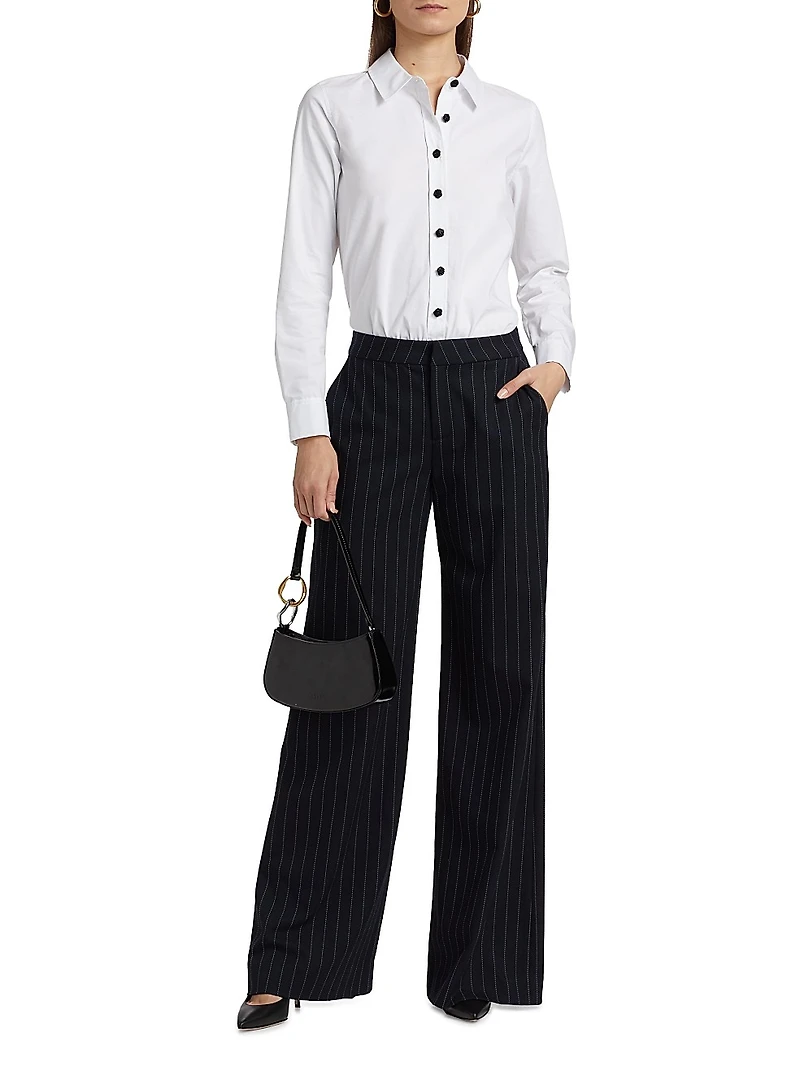 Allanah Pinstripe Mid-Rise Straight-Leg Pants