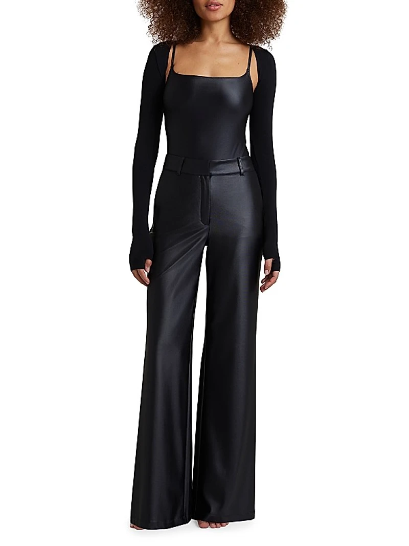 Matte Metallic Wide-Leg Trousers