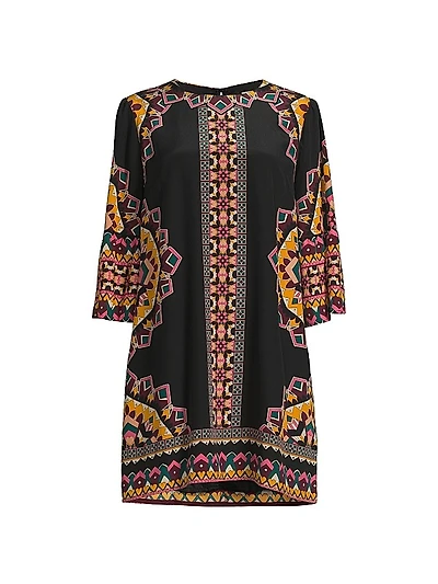 Lunna Geometric Silk Shift Minidress