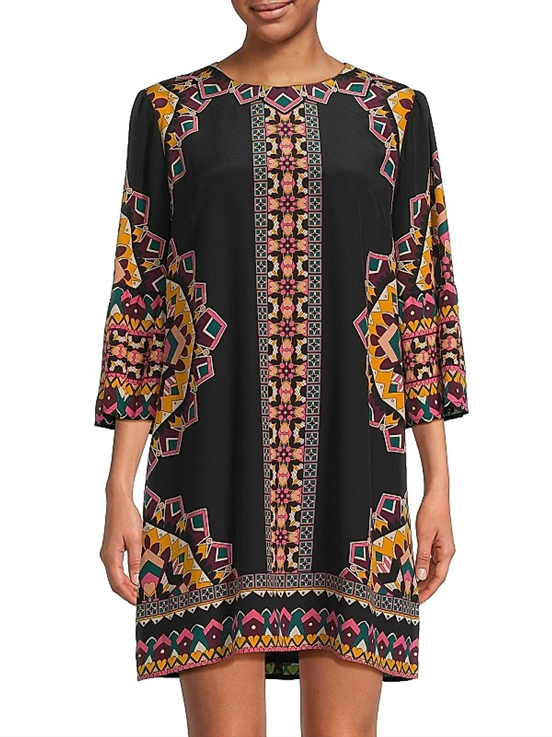 Lunna Geometric Silk Shift Minidress