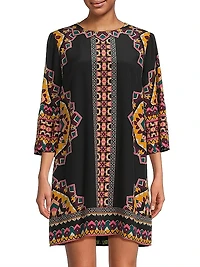Lunna Geometric Silk Shift Minidress