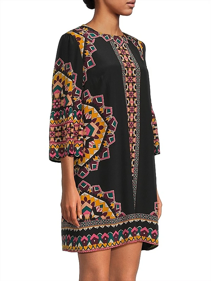 Lunna Geometric Silk Shift Minidress