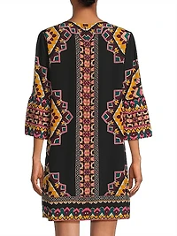 Lunna Geometric Silk Shift Minidress