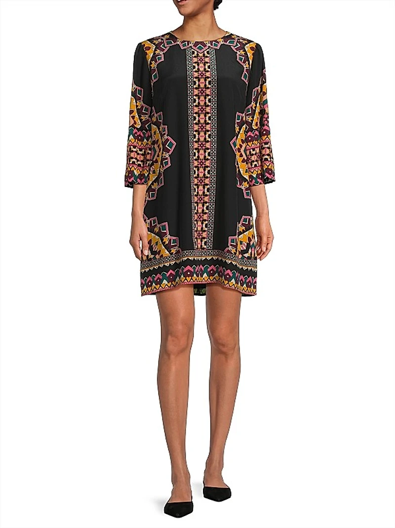 Lunna Geometric Silk Shift Minidress