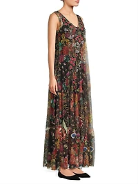 Mazzy Embroidered Mesh Sleeveless Maxi Dress