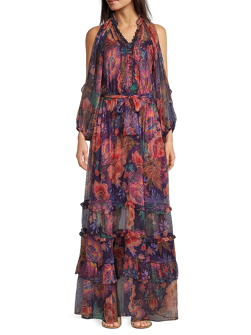Ashlee Floral Silk Tiered Maxi Dress