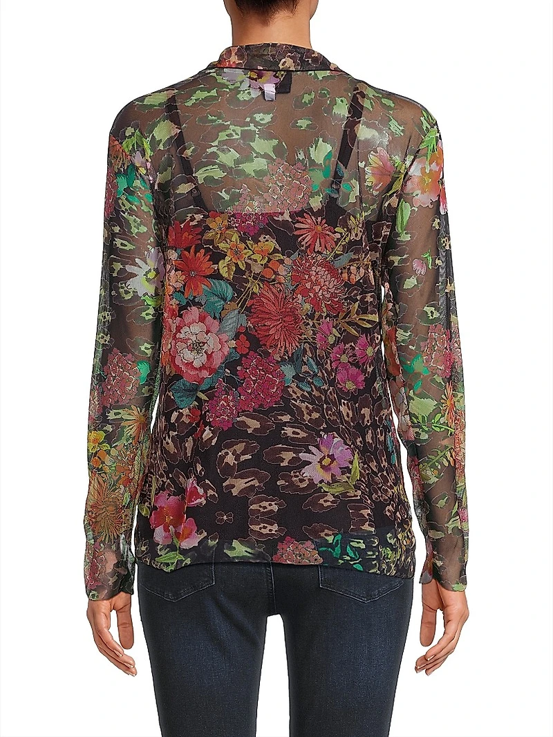 Mazzy Embroidered Floral Button-Front Blouse