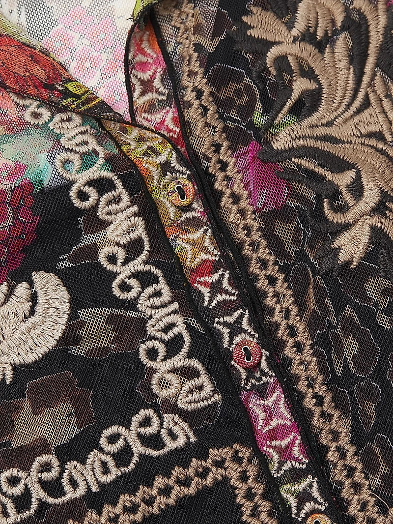 Mazzy Embroidered Floral Button-Front Blouse