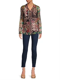 Mazzy Embroidered Floral Button-Front Blouse