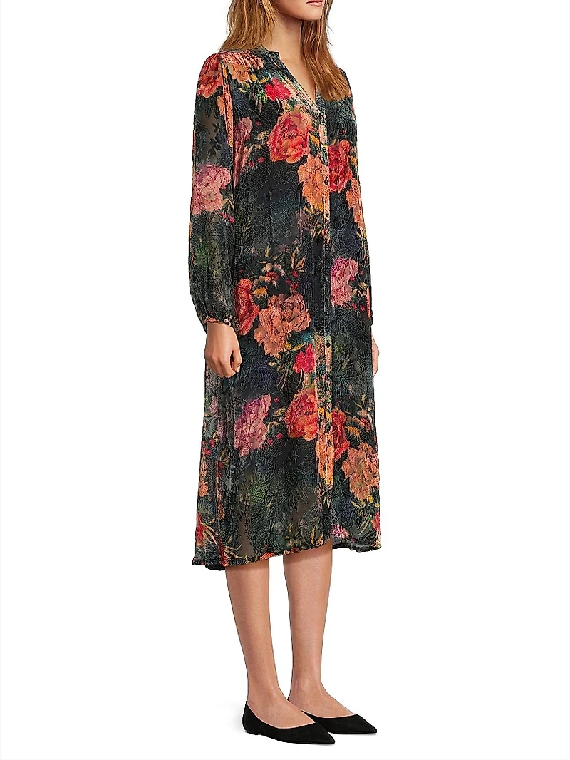 Renna Burnout Velvet Midi-Dress