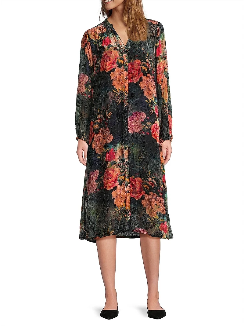 Renna Burnout Velvet Midi-Dress