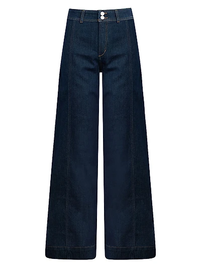 The Seamed Stretch Denim Wide-Leg Trousers