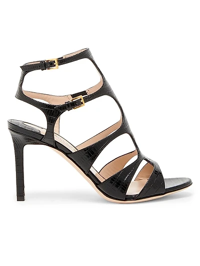 Tejus 85MM Crocodile-Embossed Leather Caged Sandals