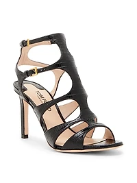 Tejus 85MM Crocodile-Embossed Leather Caged Sandals