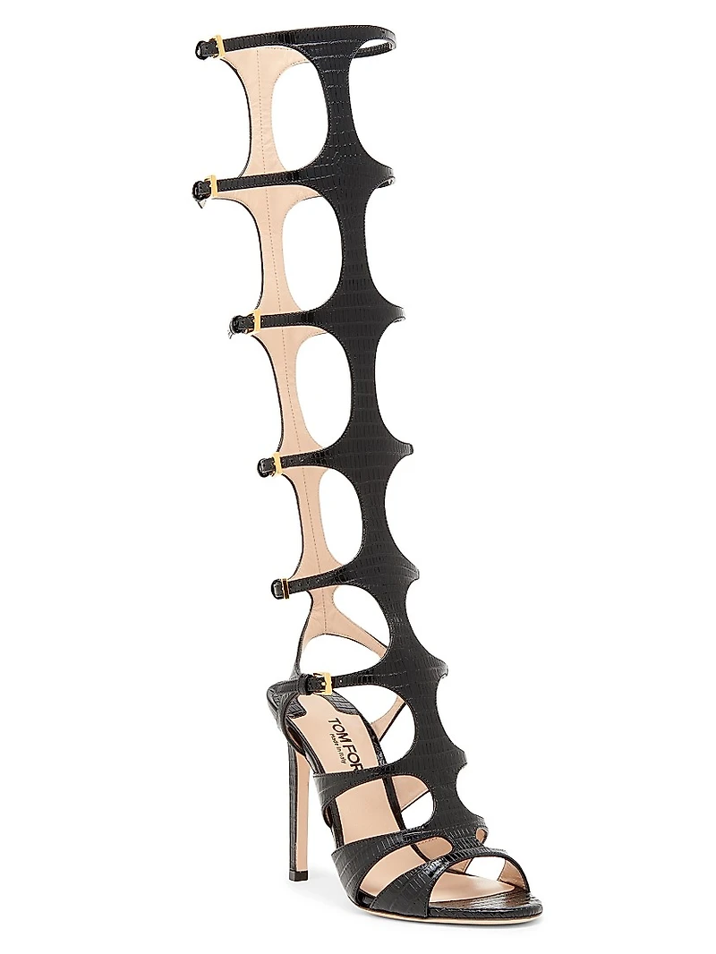 Tejus 130MM Knee-High Printed Leather Sandals