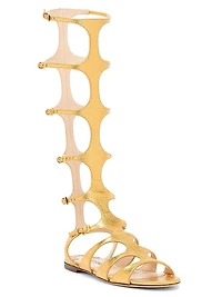 Laminated Printed Lizard Leather Knee-High Sandals