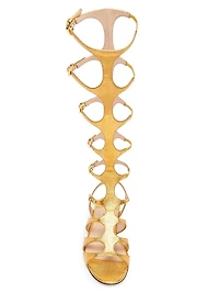 Laminated Printed Lizard Leather Knee-High Sandals