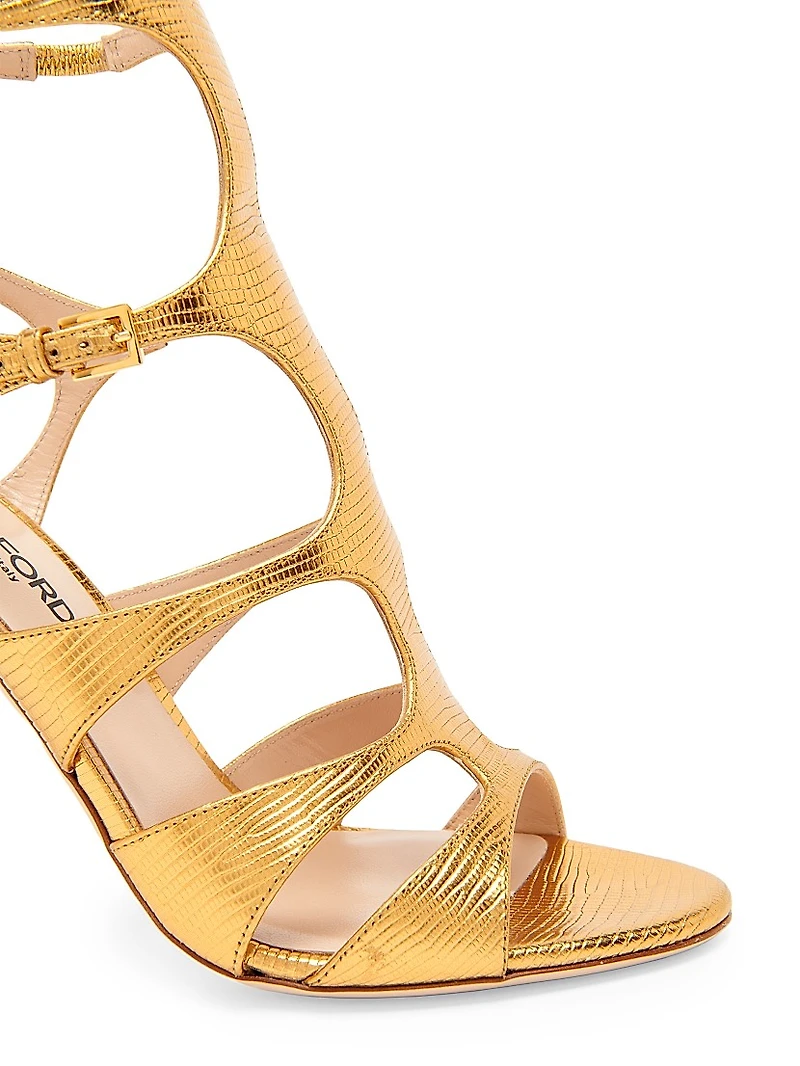 105MM Laminated Printed Lizard Leather Sandals