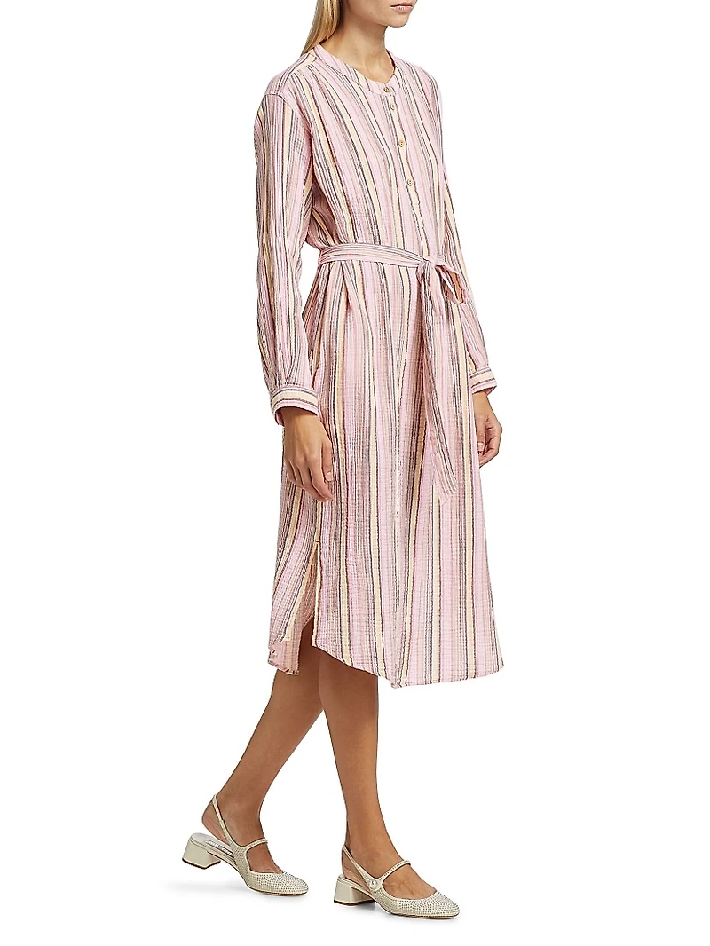 Kylie Striped Tie-Waist Midi-Dress