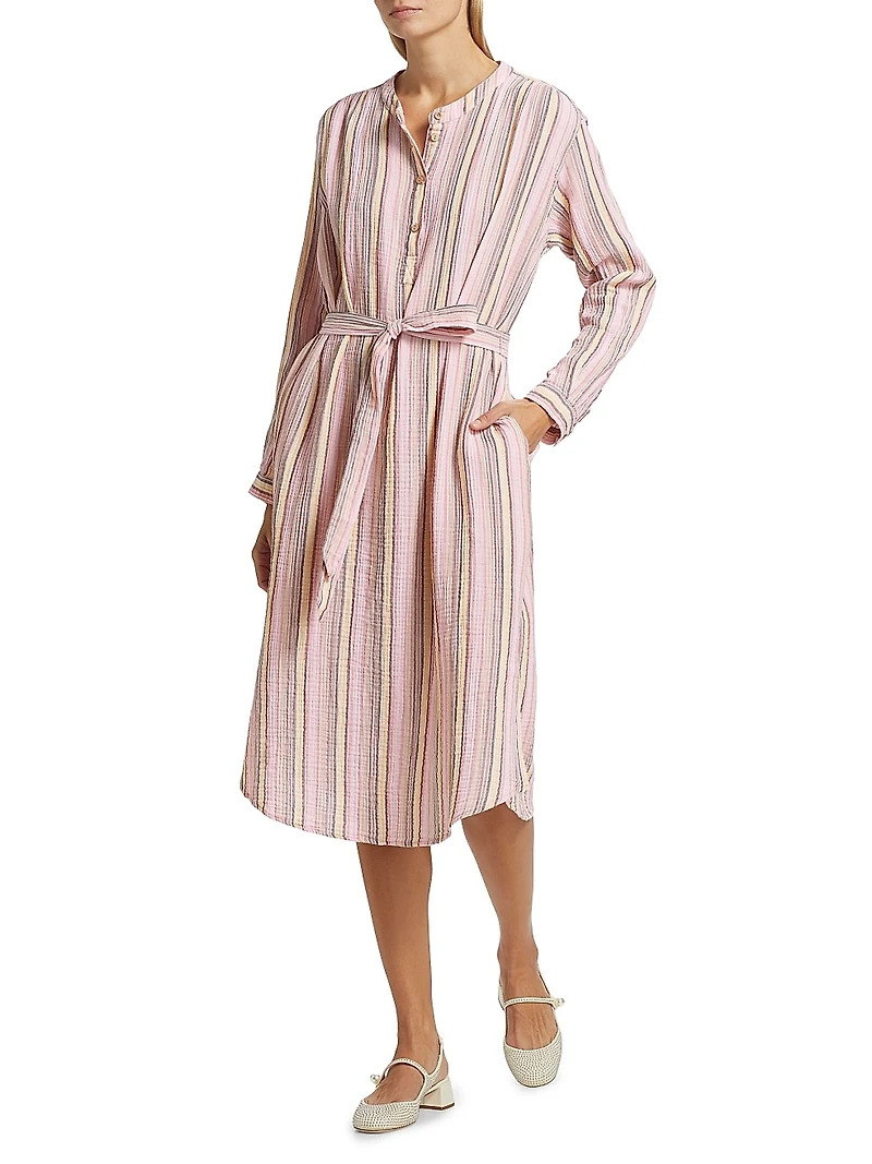 Kylie Striped Tie-Waist Midi-Dress