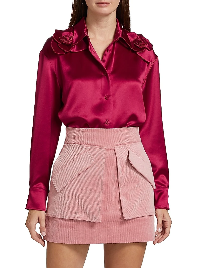 Flor Satin Button-Front Shirt