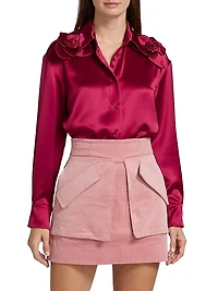 Flor Satin Button-Front Shirt