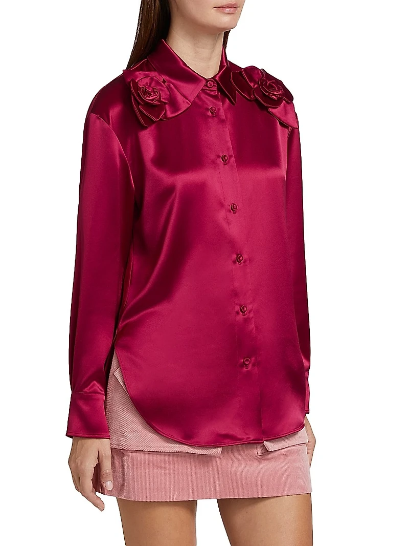 Flor Satin Button-Front Shirt