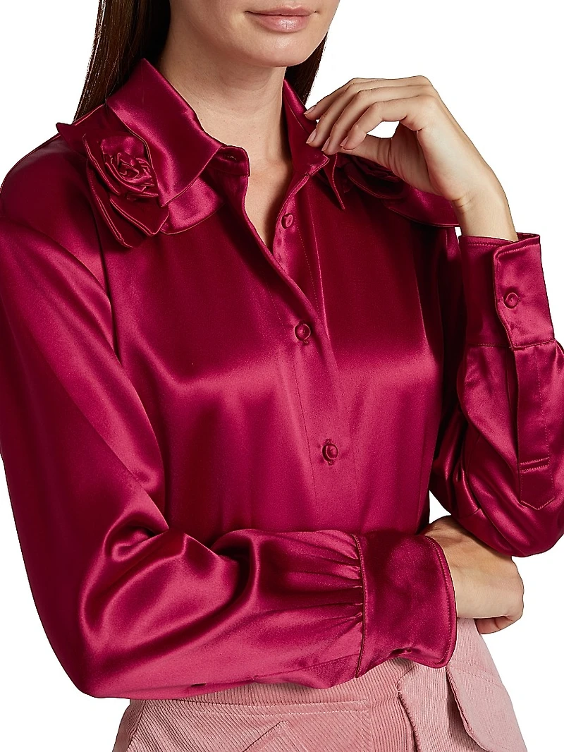 Flor Satin Button-Front Shirt