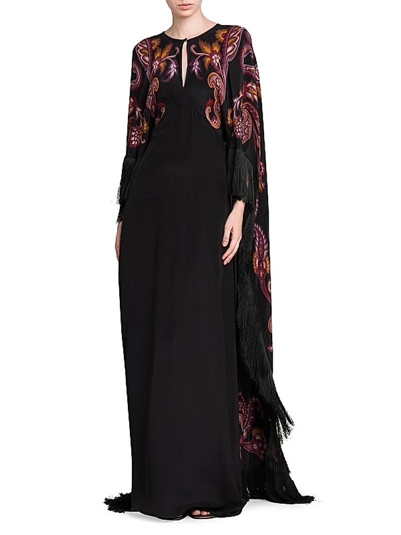 Paisley Silk Cape Gown
