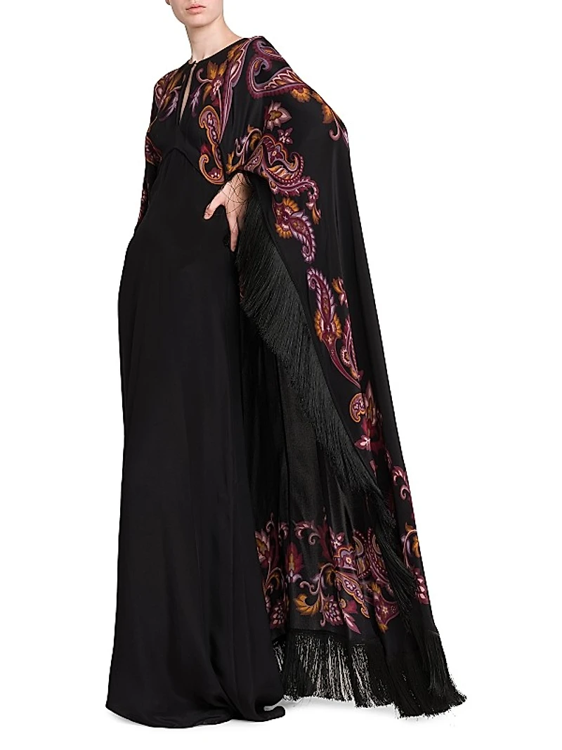 Paisley Silk Cape Gown
