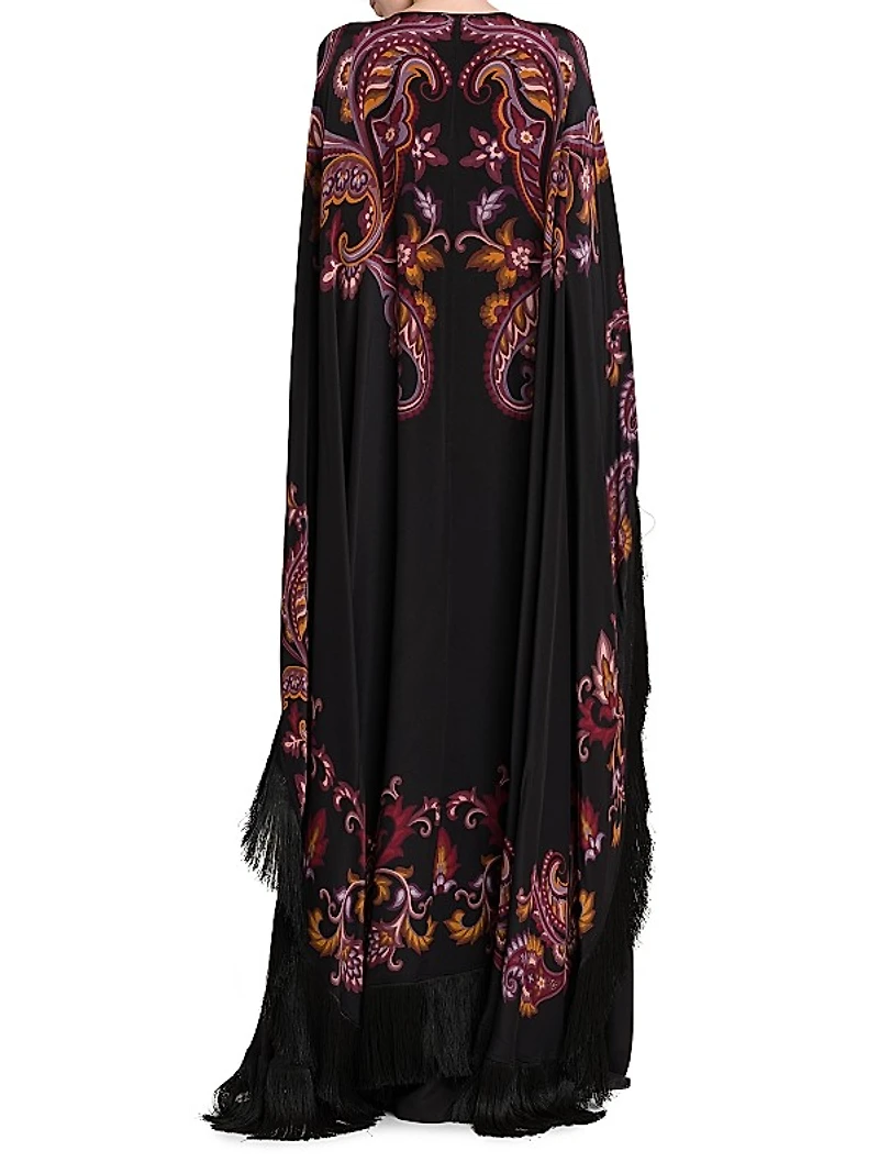 Paisley Silk Cape Gown
