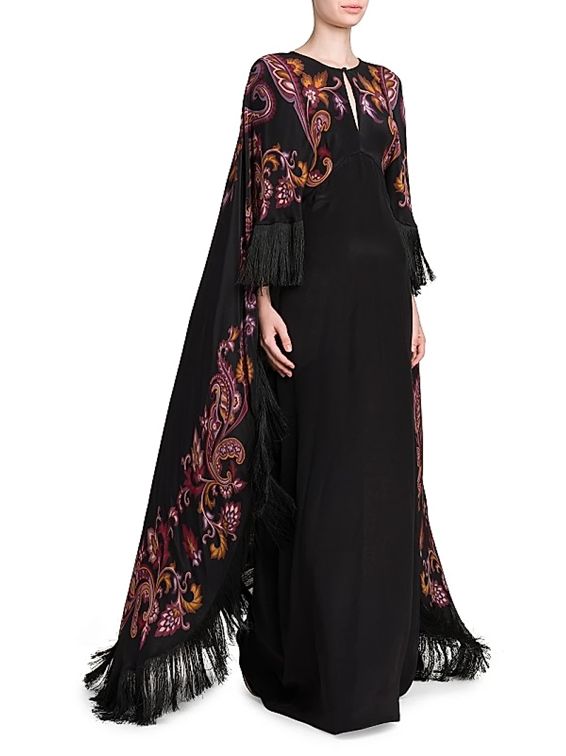 Paisley Silk Cape Gown