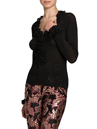 Frill Metallic Rib-Knit Sweater