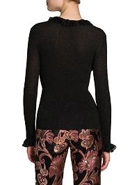 Frill Metallic Rib-Knit Sweater