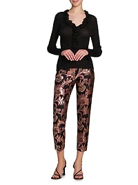 Frill Metallic Rib-Knit Sweater