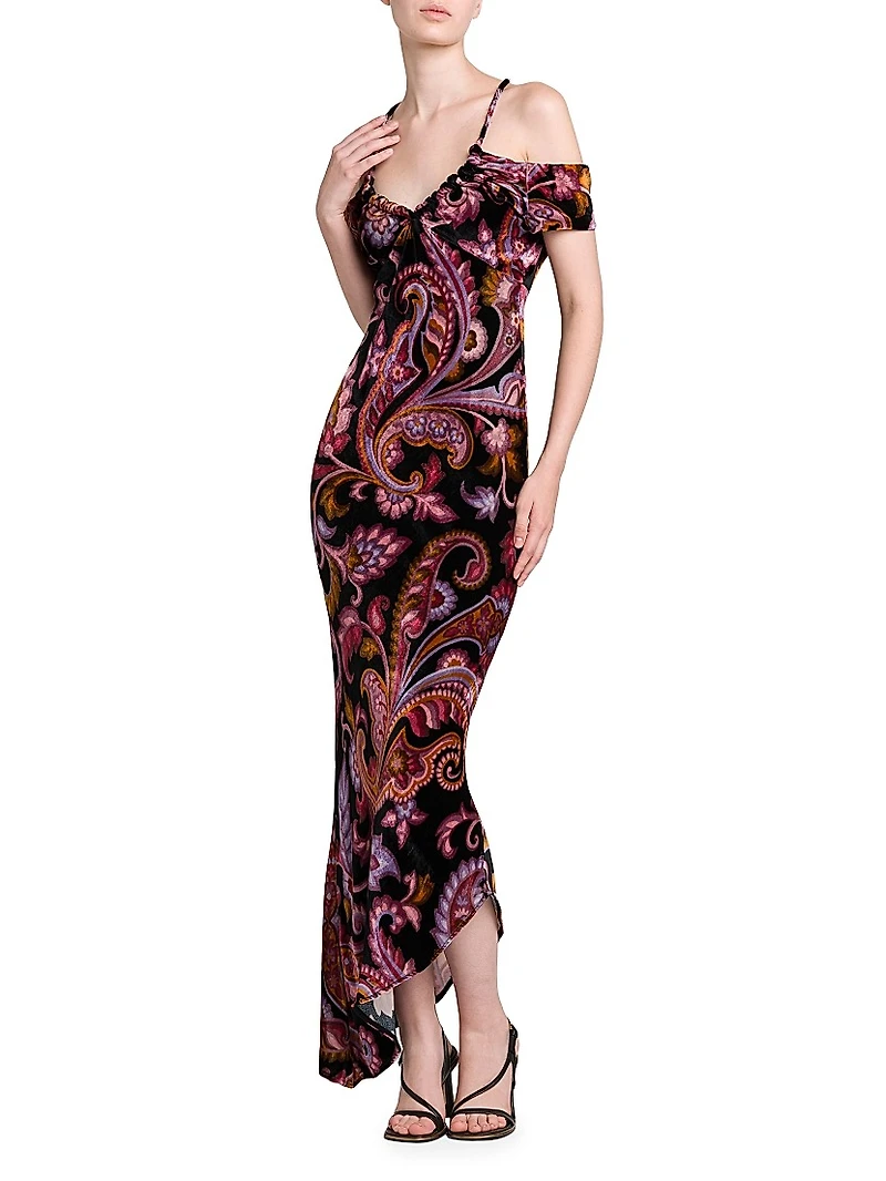 Paisley Off-the-Shoulder Midi-Dress