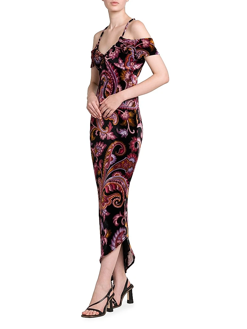 Paisley Off-the-Shoulder Midi-Dress