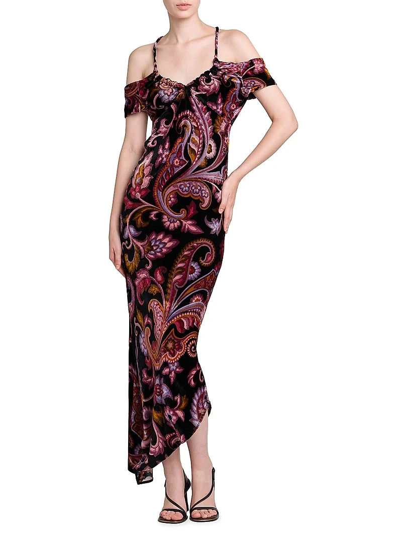 Paisley Off-the-Shoulder Midi-Dress