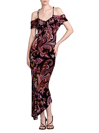 Paisley Off-the-Shoulder Midi-Dress