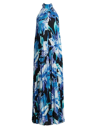 Haze Floral Satin Pleated Maxi Dress