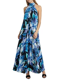 Haze Floral Satin Pleated Maxi Dress