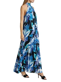 Haze Floral Satin Pleated Maxi Dress
