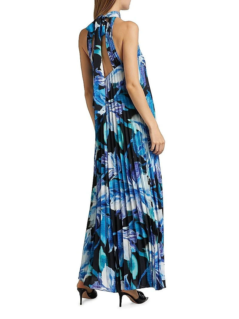 Haze Floral Satin Pleated Maxi Dress
