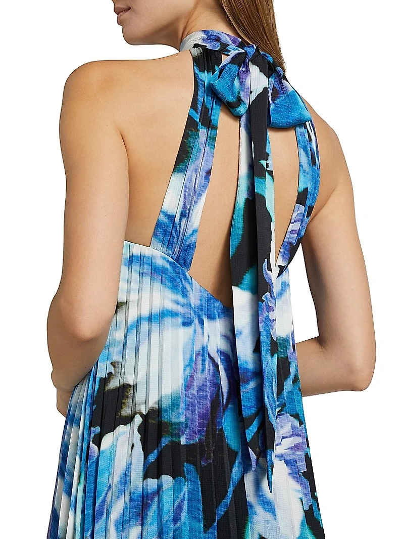 Haze Floral Satin Pleated Maxi Dress