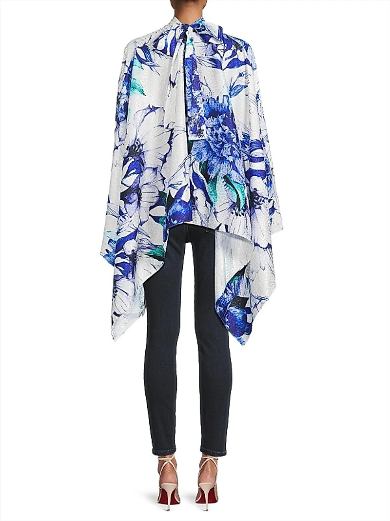 Emma Floral Cape-Sleeve Blouse
