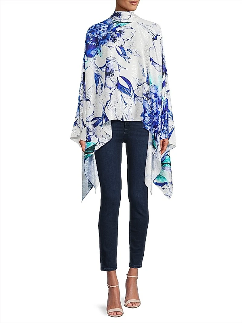 Emma Floral Cape-Sleeve Blouse