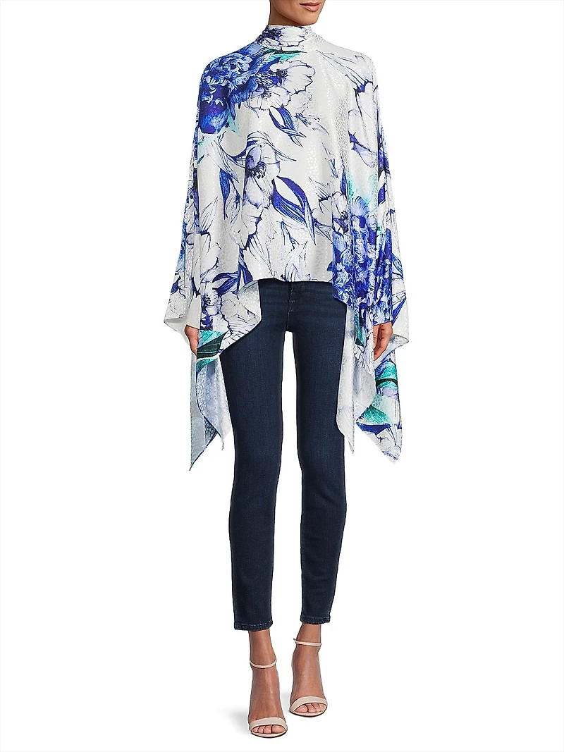 Emma Floral Cape-Sleeve Blouse