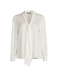 Isla Embellished Stretch Silk Tieneck Blouse