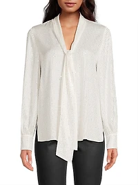 Isla Embellished Stretch Silk Tieneck Blouse