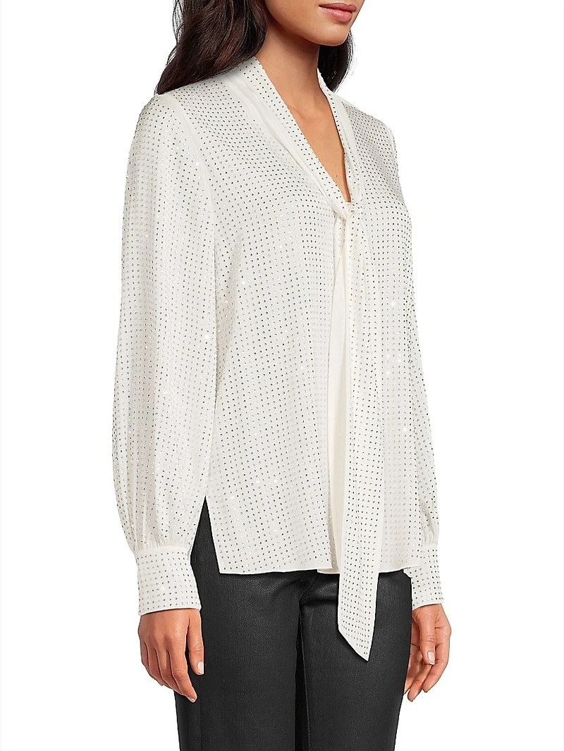 Isla Embellished Stretch Silk Tieneck Blouse